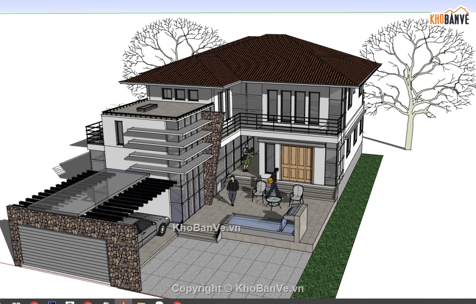 biệt thự 2 tầng,mẫu biệt thự sketchup,mẫu biệt thự 2 tầng