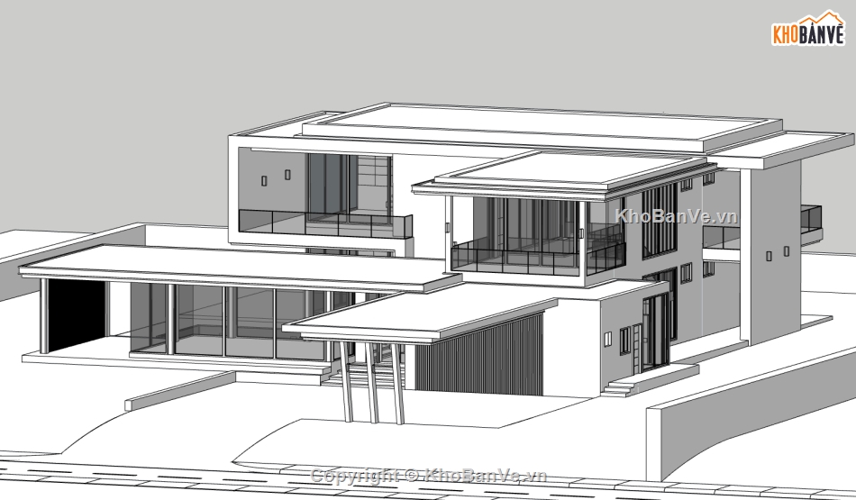 biệt thự 2 tầng,biệt thự 2 tầng sketchup,sketchup biệt thự 2 tầng