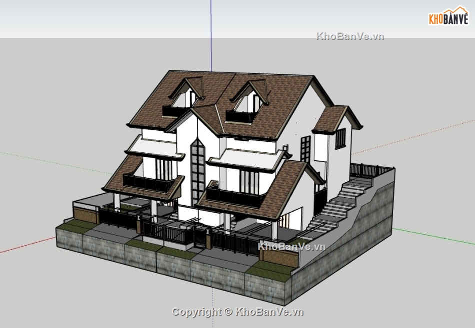 biệt thự 3 tầng,file su biệt thự,model su biệt thự