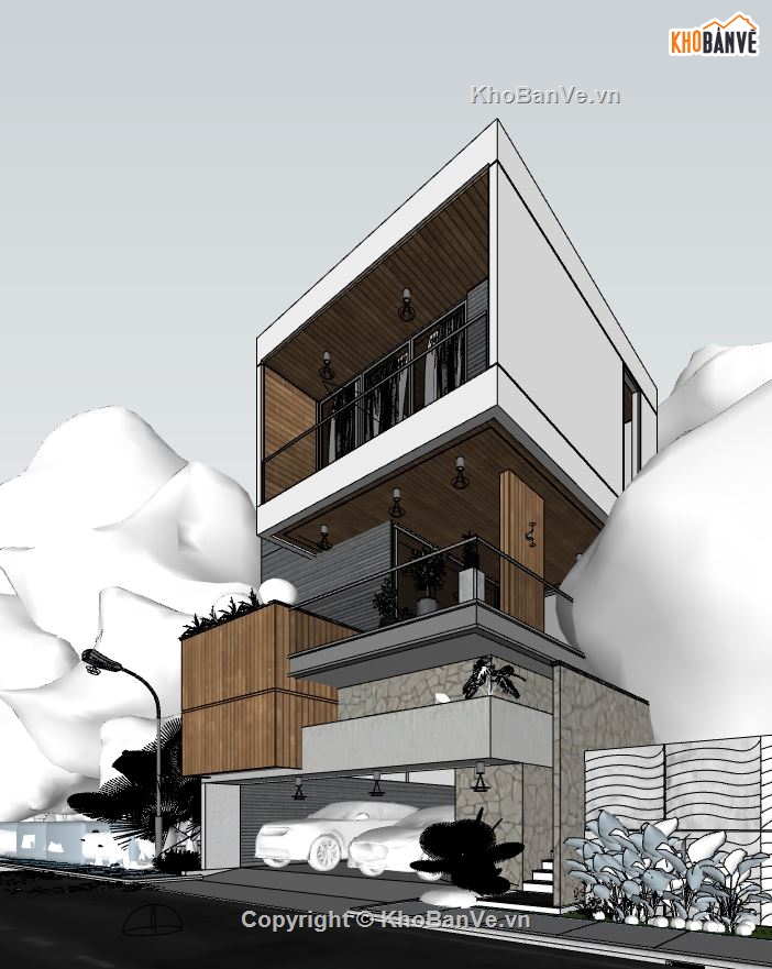 Biệt thự 3 tầng hiện đại,sketchup biệt thự,biệt thự hiện đại sketchup