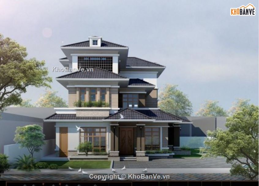 Biệt thự 3 tầng hiện đại,file cad biệt thự 3 tầng,biệt thự 3 tầng