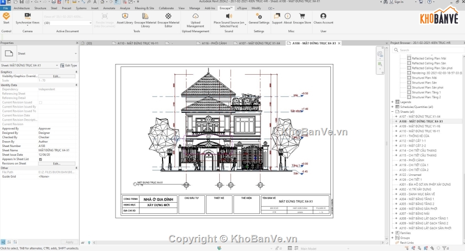 Biệt thự 3 tầng,Biệt thự 3 tầng đẹp,Biệt thự sân vườn 3 tầng,revit biệt thự