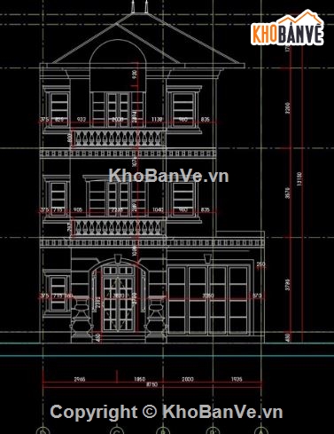 Biệt thự,file cad biệt thự 3 tầng,mẫu biệt thự 3 tầng