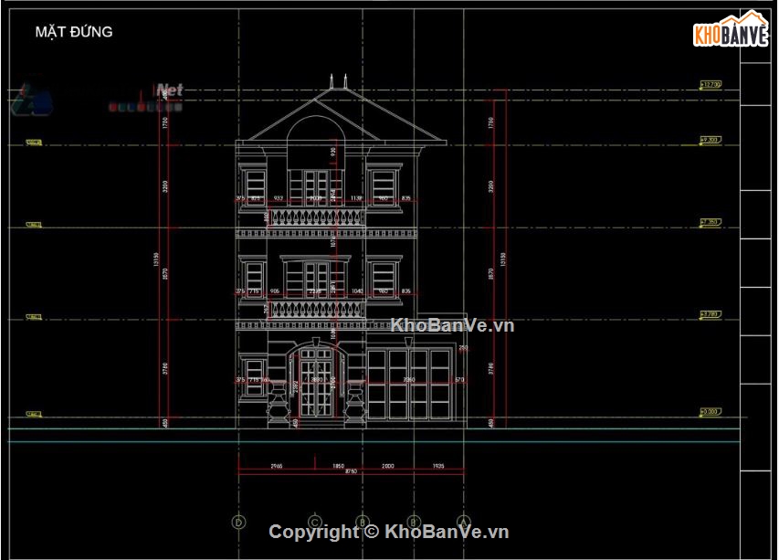 Biệt thự,file cad biệt thự 3 tầng,mẫu biệt thự 3 tầng