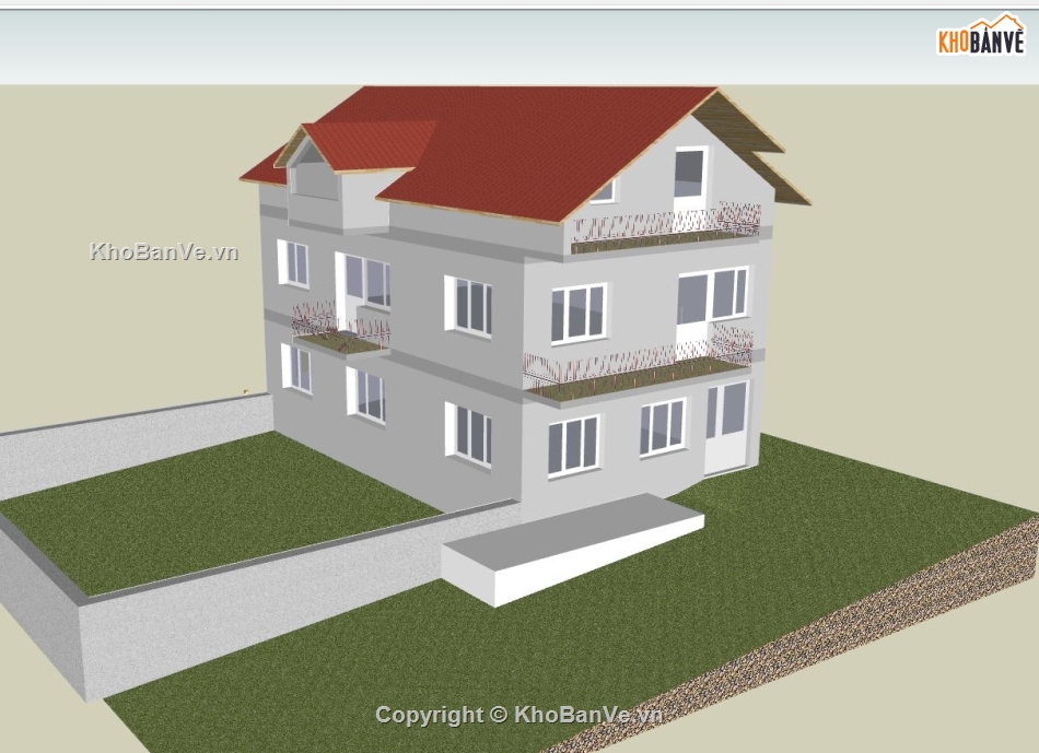 Biệt thự 3 tầng hiện đại,sketchup biệt thự,biệt thự hiện đại