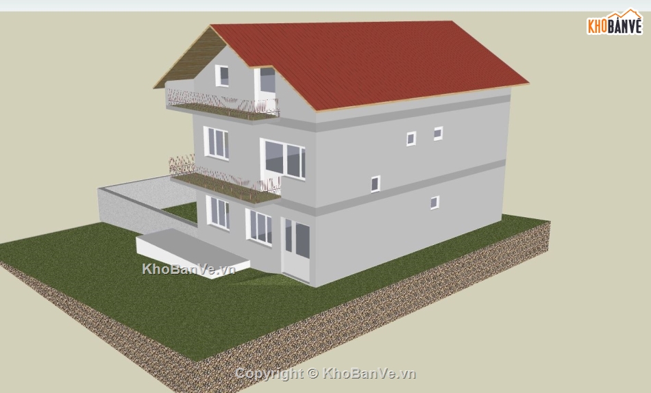 Biệt thự 3 tầng hiện đại,sketchup biệt thự,biệt thự hiện đại