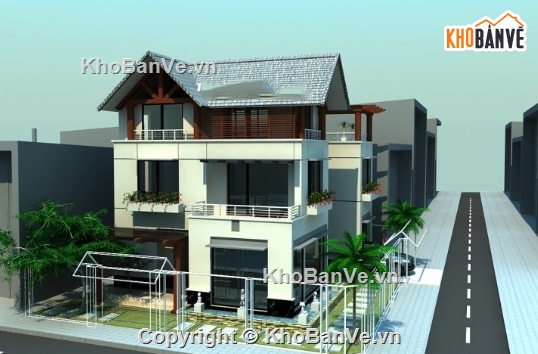 Biệt thự 3 tầng,cad biệt thự 3 tầng,biệt thự 2 tầng cad,file cad biệt thự 3 tầng
