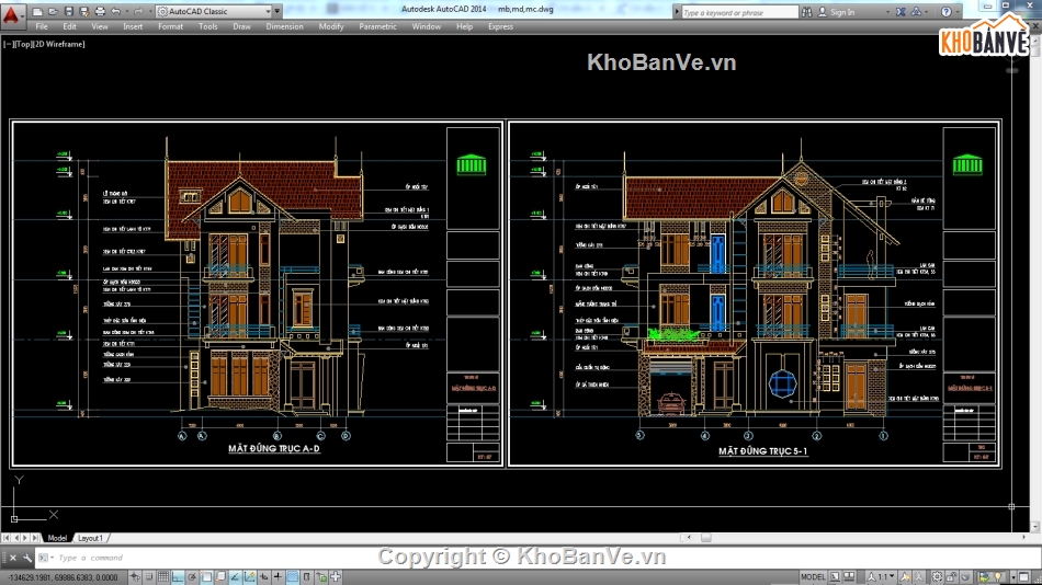 Biệt thự,kiến trúc biệt thự 3 tầng,file biệt thự 3 tầng