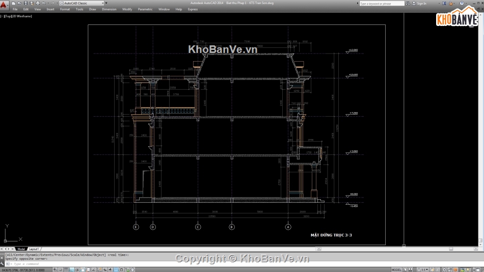 Biệt thự,Biệt thự 3 tầng,file cad biệt thự 3 tầng