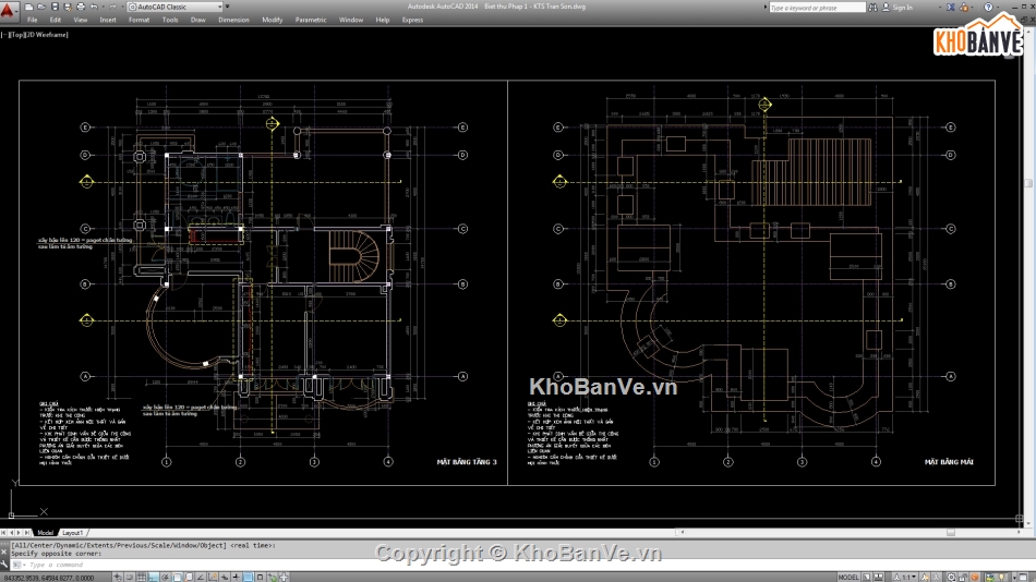 Biệt thự,Biệt thự 3 tầng,file cad biệt thự 3 tầng