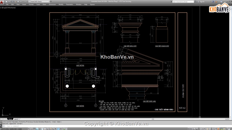 Biệt thự,Biệt thự 3 tầng,file cad biệt thự 3 tầng