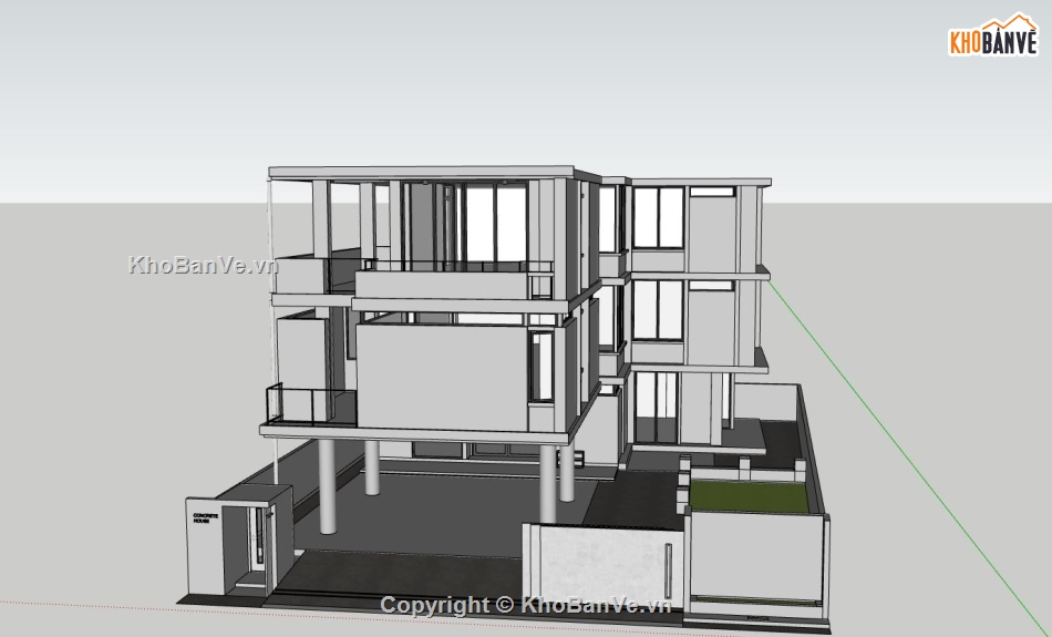 Biệt thự 3 tầng hiện đại,sketchup biệt thự,phối cảnh biệt thự