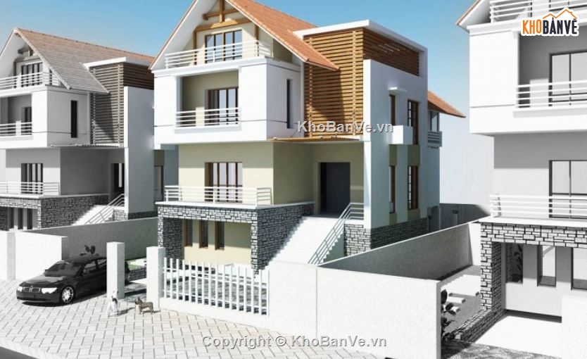 biệt thự 3 tầng,kiến trúc 3 tầng,file kiến trúc 3 tầng