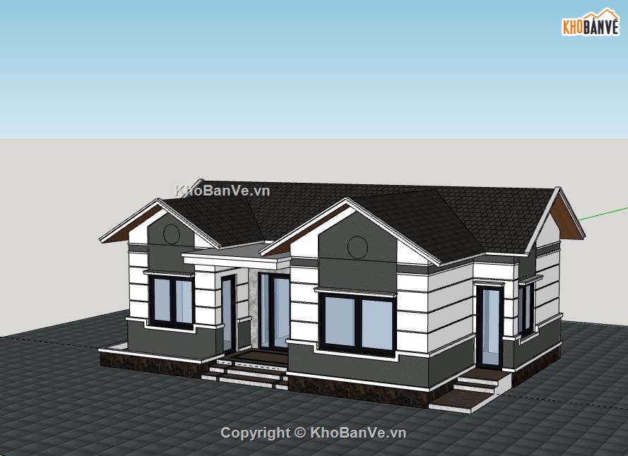 Biệt thự 1 tầng,model su biệt thự 1 tầng,sketchup biệt thự 1 tầng