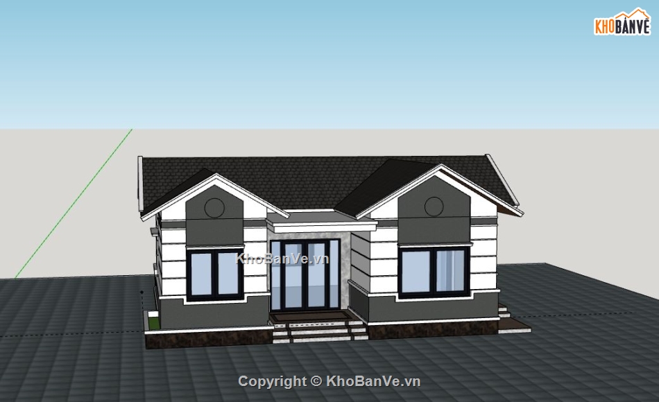 Biệt thự 1 tầng,model su biệt thự 1 tầng,sketchup biệt thự 1 tầng