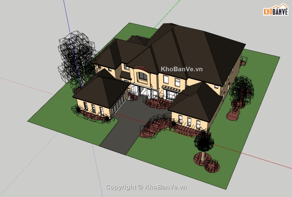 biệt thư 2 tầng file sketchup,thiết kế nhà biệt thự file su,model du nhà biệt thự 2 tầng