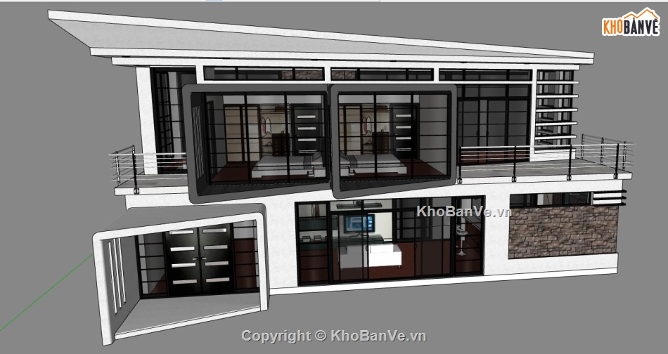 Biệt thự 2 tầng hiện đại,Biệt thự  2 tầng,file sketchup biệt thự 2 tầng