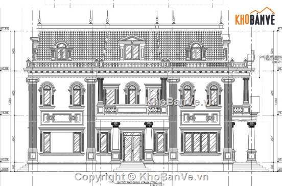 biệt thự 2 tầng,file cad biệt thự 2 tầng,biệt thự 2 tầng tân cổ điển