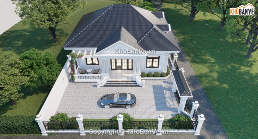 biệt thự 1 tầng,mẫu biệt thự sketchup,mẫu biệt thự 1 tầng
