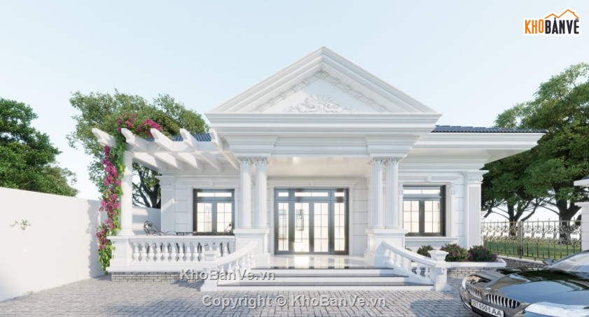 biệt thự 1 tầng,mẫu biệt thự sketchup,mẫu biệt thự 1 tầng