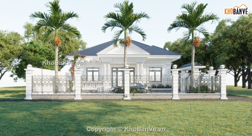 biệt thự 1 tầng,mẫu biệt thự sketchup,mẫu biệt thự 1 tầng