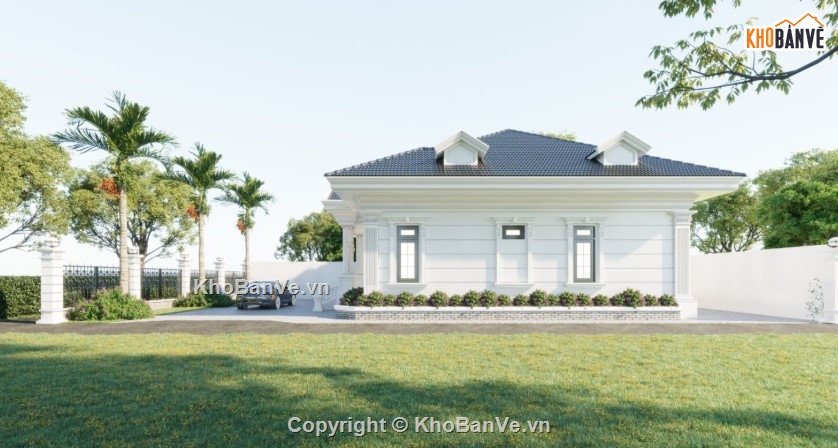 biệt thự 1 tầng,mẫu biệt thự sketchup,mẫu biệt thự 1 tầng