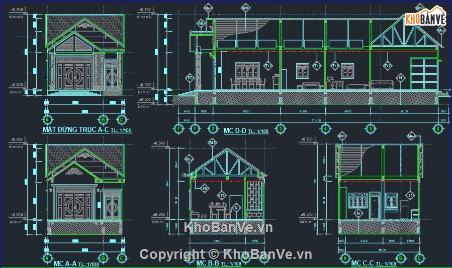 Bản vẽ mái thái,Bản vẽ biệt thự mái thái,bản vẽ mái thái đẹp