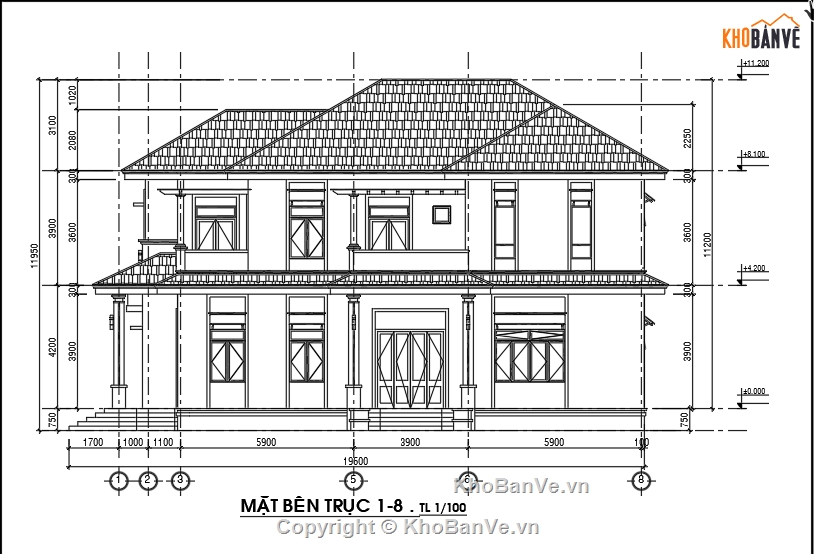 Biệt thự mái thái đẹp,Biệt thự 2 tầng,Bản vẽ nhà mái thái