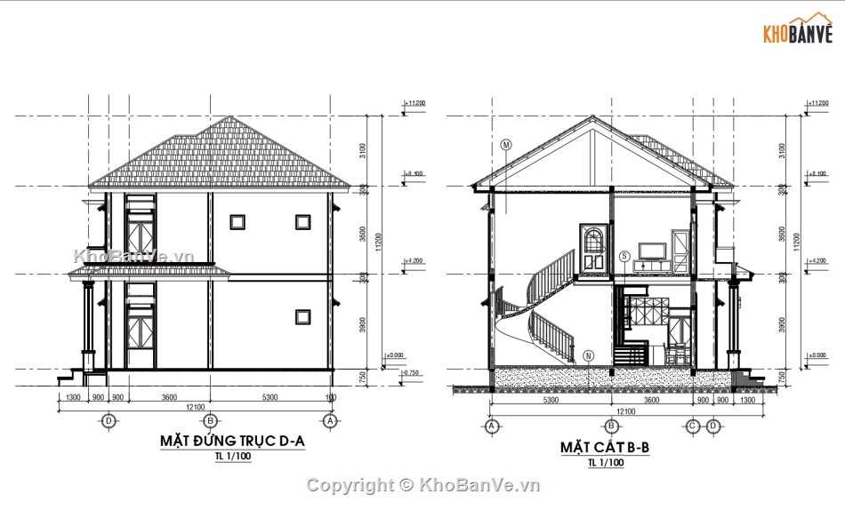 Biệt thự mái thái đẹp,Biệt thự 2 tầng,Bản vẽ nhà mái thái