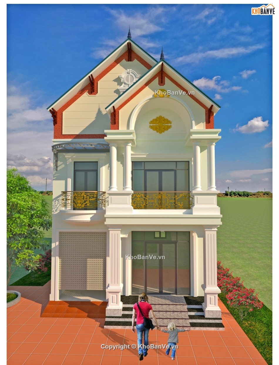 Biệt thự,Biệt thự 2 tầng,biệt thự 2 tầng mái thái