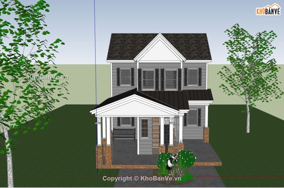 file su biệt thự 2 tầng,mẫu biệt thự 2 tầng sketchup,biệt thự 2 tầng su