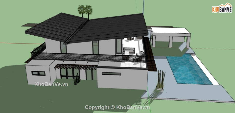 biệt thự 2 tầng file su,dựng sketchup biệt thự 2 tầng,thiết kế biệt thự sketchup