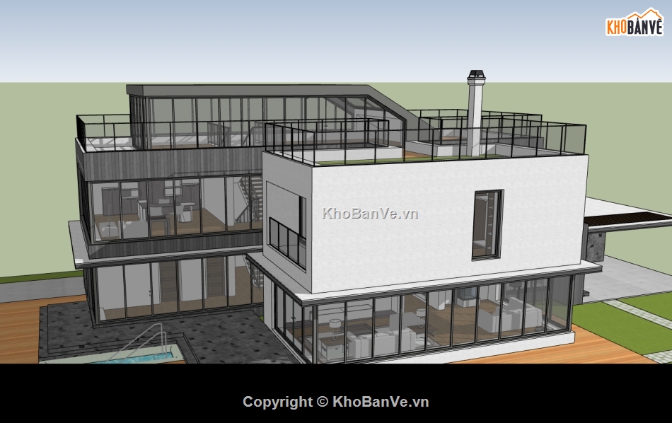 biệt thự hiện đại,biệt thự nghỉ dưỡng,sketchup biệt thự,model su biệt thự 2 tầng