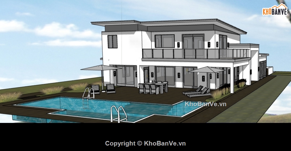 biệt thự 2 tầng file sketchup,file su thiết kế nhà biệt thự,dựng 3d nhà biệt thự 2 tầng