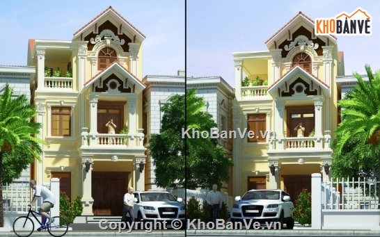 Biệt thự cổ điển,biệt thự 3 tầng,cad biệt thự 3 tầng