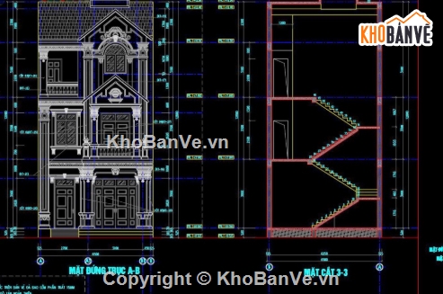 Biệt thự cổ điển,biệt thự 3 tầng,cad biệt thự 3 tầng