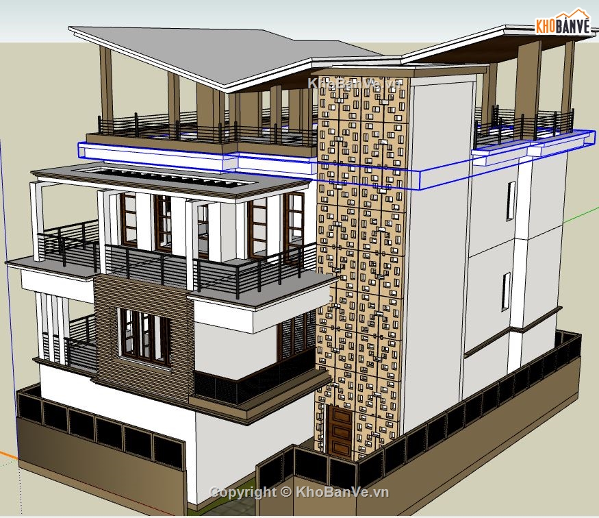 biệt thự 4 tầng file su,sketchup biệt thự hiện đại,Dựng 3d su biệt thự 4 tầng,file sketchup biệt thự