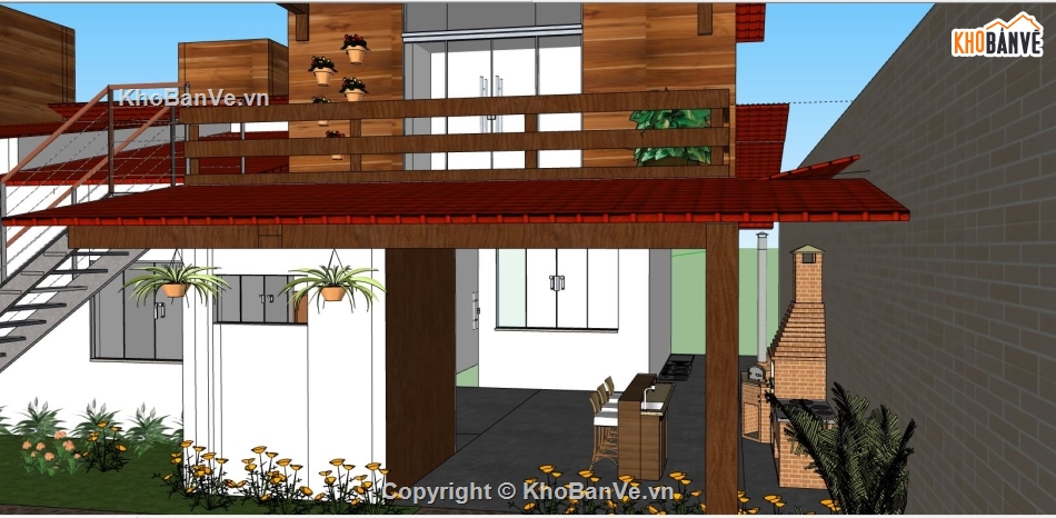 sketchup biệt thự 1 tầng,sketchup biệt thự,su biệt thự