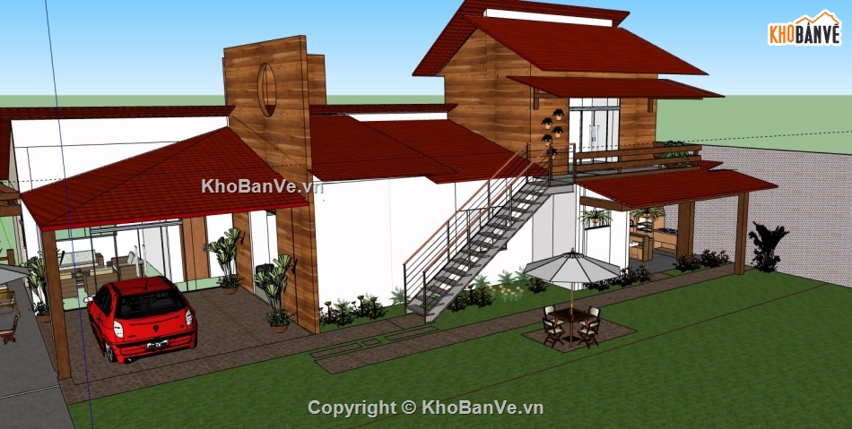 sketchup biệt thự 1 tầng,sketchup biệt thự,su biệt thự