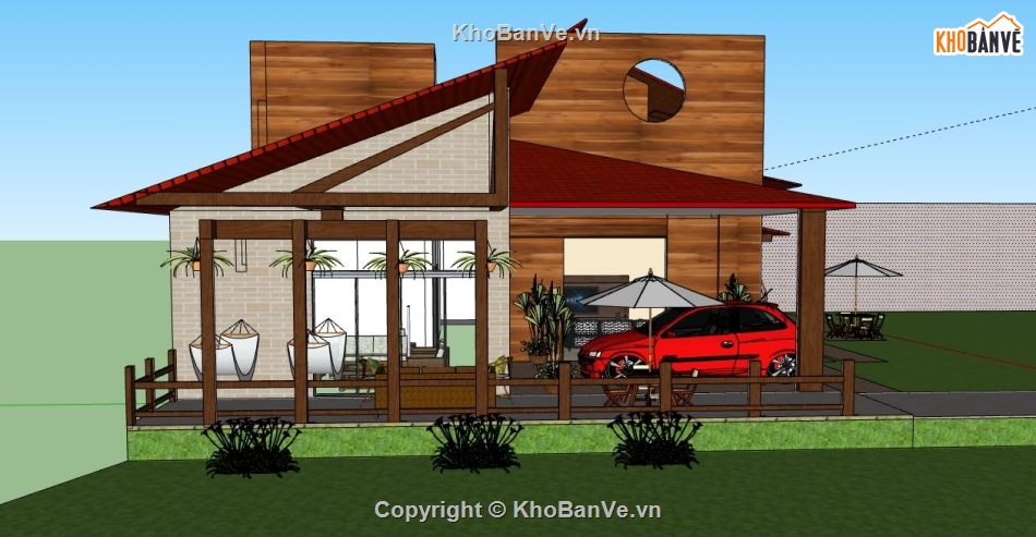 sketchup biệt thự 1 tầng,sketchup biệt thự,su biệt thự