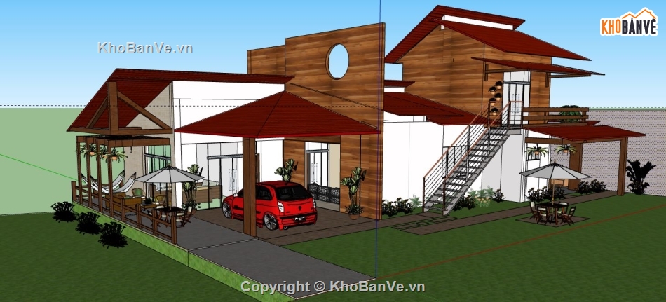 sketchup biệt thự 1 tầng,sketchup biệt thự,su biệt thự