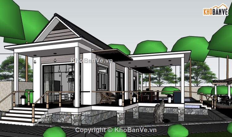 biệt thự vườn,Sketchup nhà vườn,Sketchup,Biệt thự,file Sketchup Biệt thự