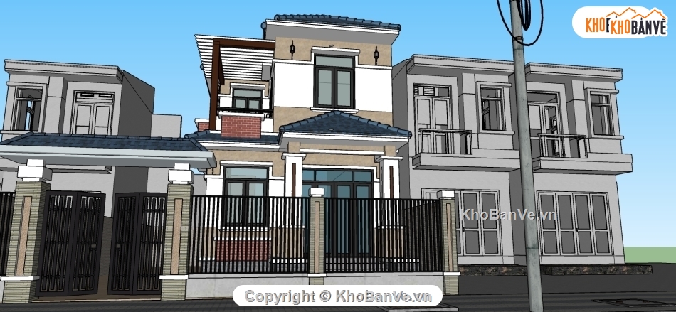 biệt thự 2 tầng 6x13.2m,bản vẽ biệt thự 2 tầng,thiết kế biệt thự 2 tầng,bộ bản vẽ biệt thự 2 tầng