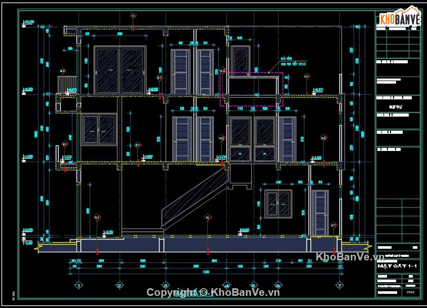 Bản vẽ kiến trúc nhà phố,nhà phố 3 tầng,bản vẽ nhà phố