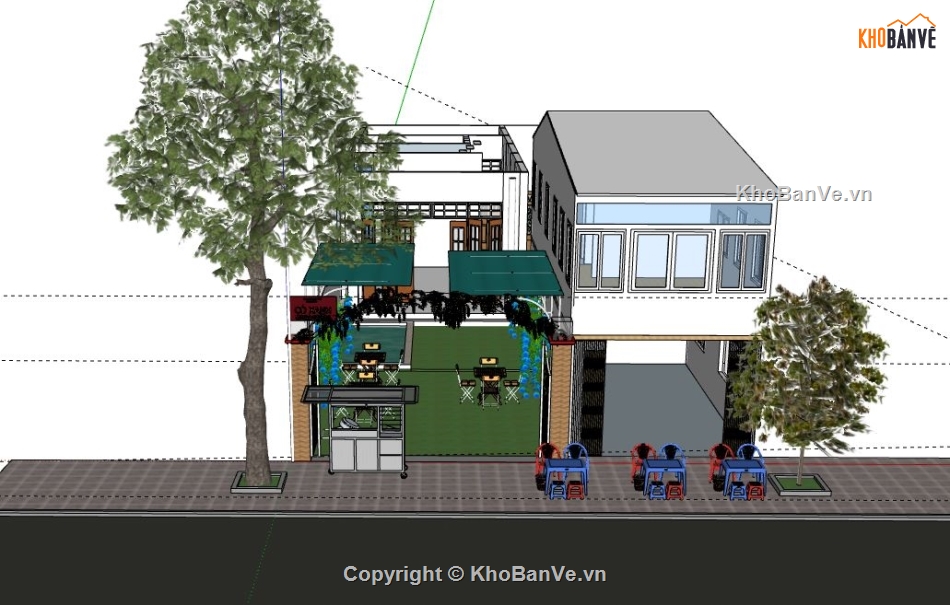 Cafe 2 tầng,file su cafe 2 tầng,sketchup cafe 2 tầng