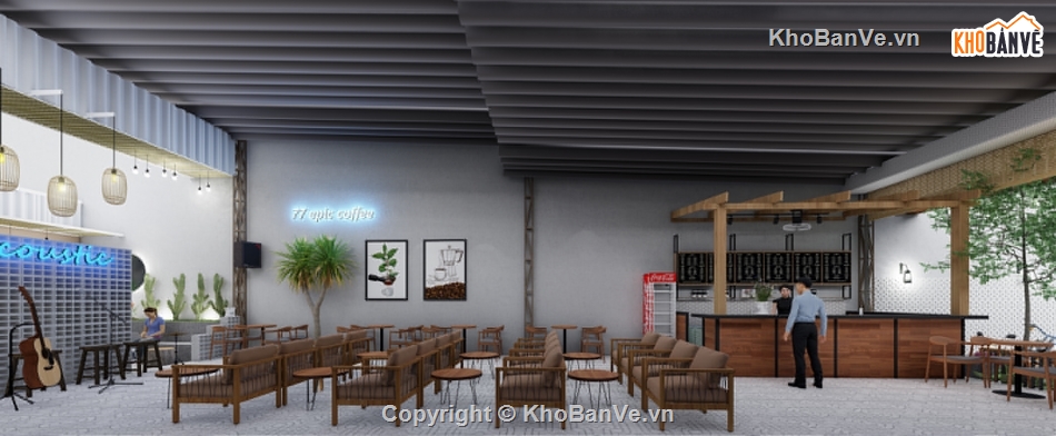 cafe sketchup,quán cafe file sketchup,model su quán cafe