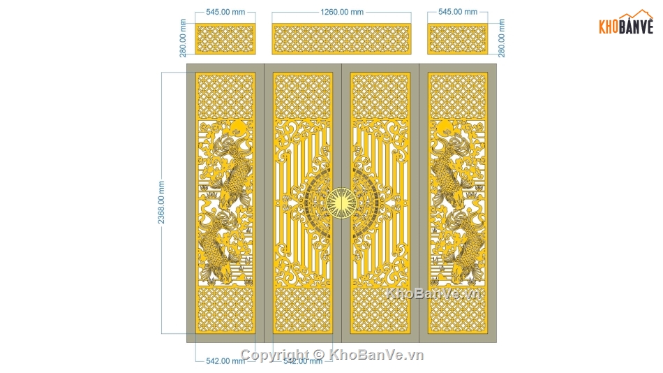 cổng 4 cánh,file cnc cổng 4 cánh cá chép,mẫu cổng 4 cánh cá chép