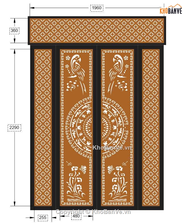 Cổng 4 cánh,ô thoáng,file cnc cổng 4 cánh