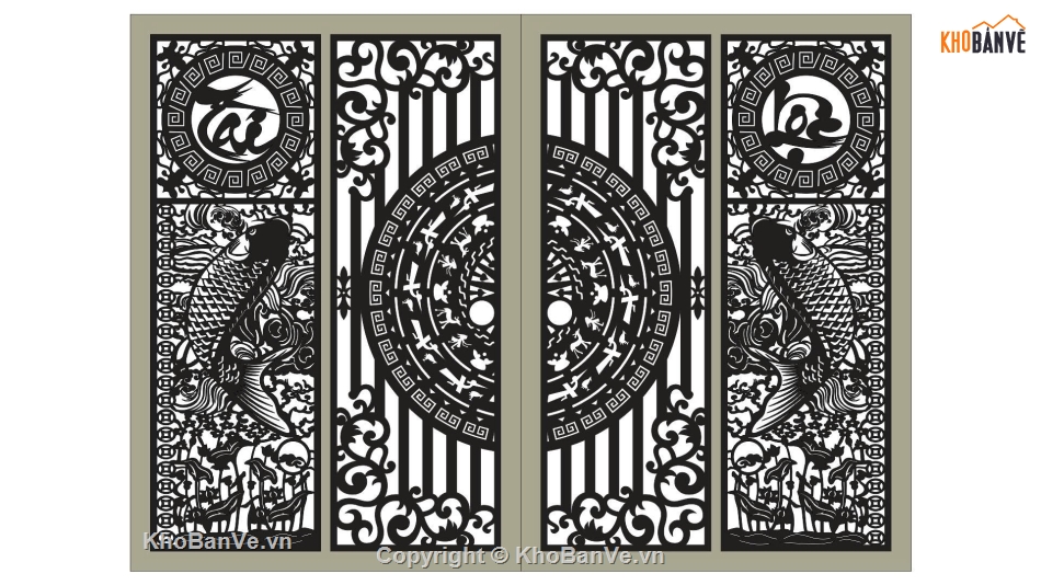 Cổng 4 cánh,cá chép tài lộc,cá chép tài lộc cnc