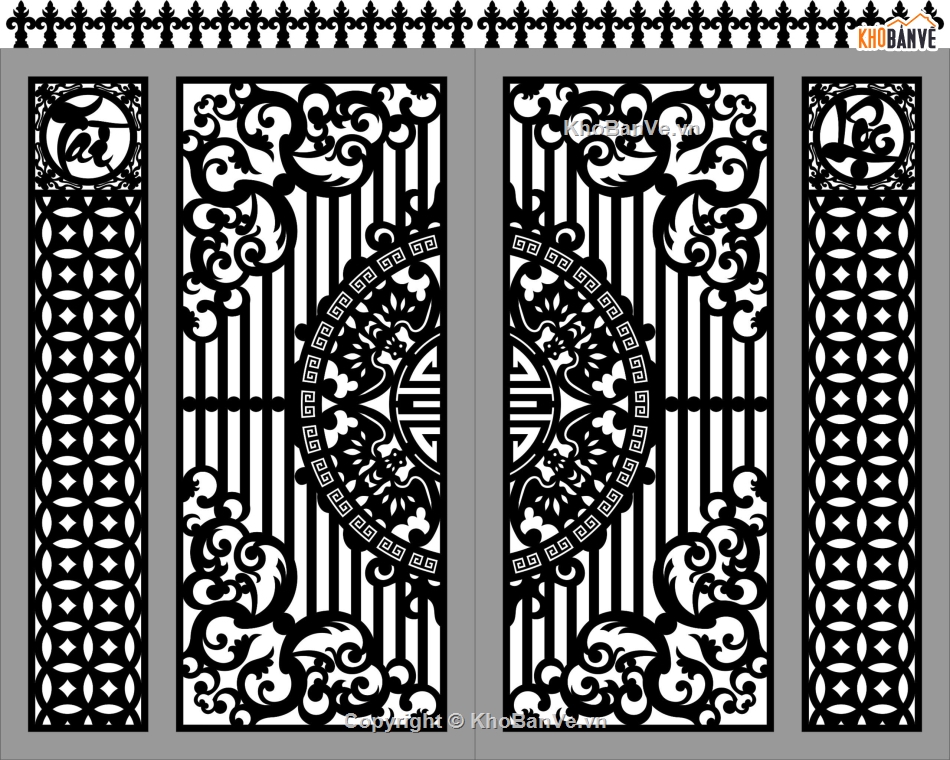 Cổng cnc tài lộc 4 cánh,Cổng 4 cánh,Cổng trống đồng tài lộc,file cnc cổng 4 cánh tài lộc